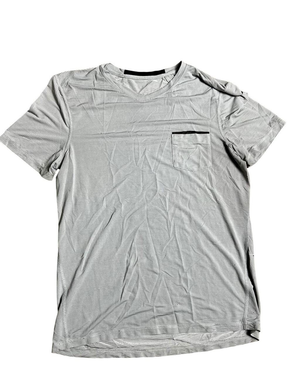 Lululemon Shirt Mens L Gray Striped Lightweight Crew Neck Athletic Running